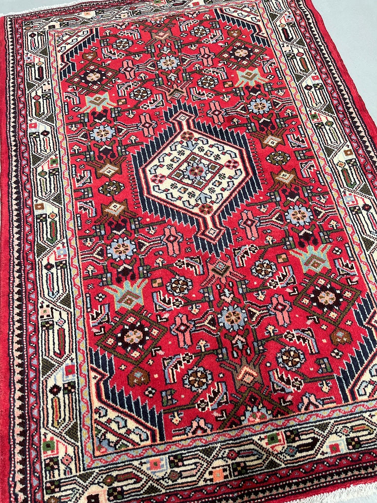 1.5x1m Persian Hamedan Rug | Wool Handmade Tribal Oriental Rug